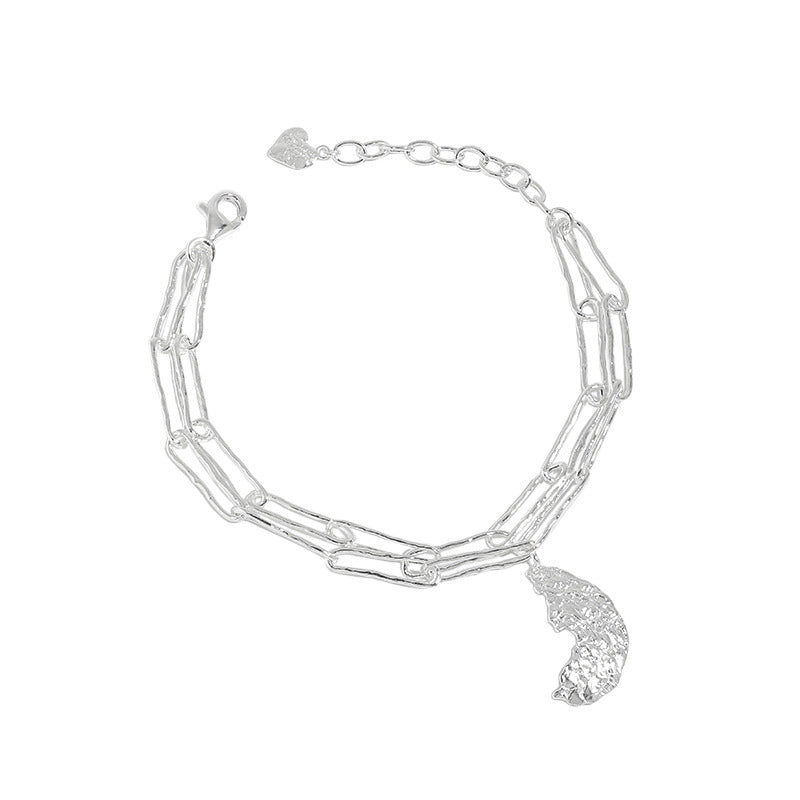 Lässiges Armband aus 925er Sterlingsilber mit unregelmäßiger Halbmond-Hohlkette