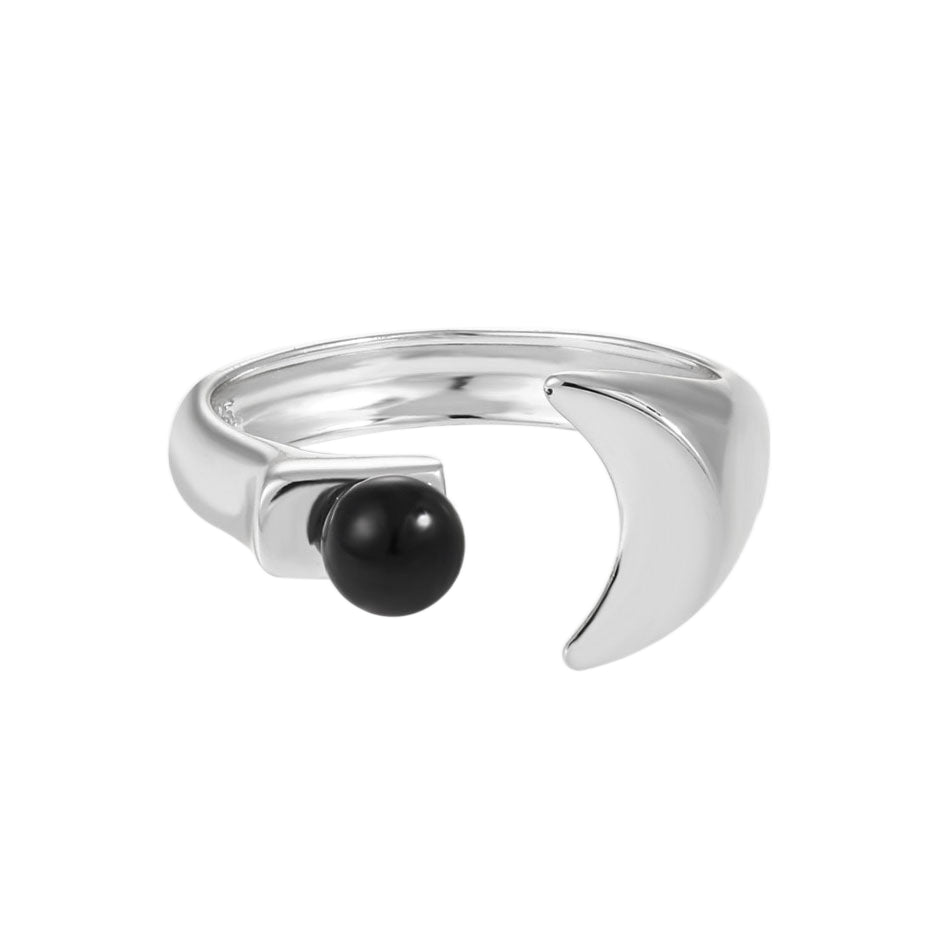 Black Agate Crescent Moon Ring