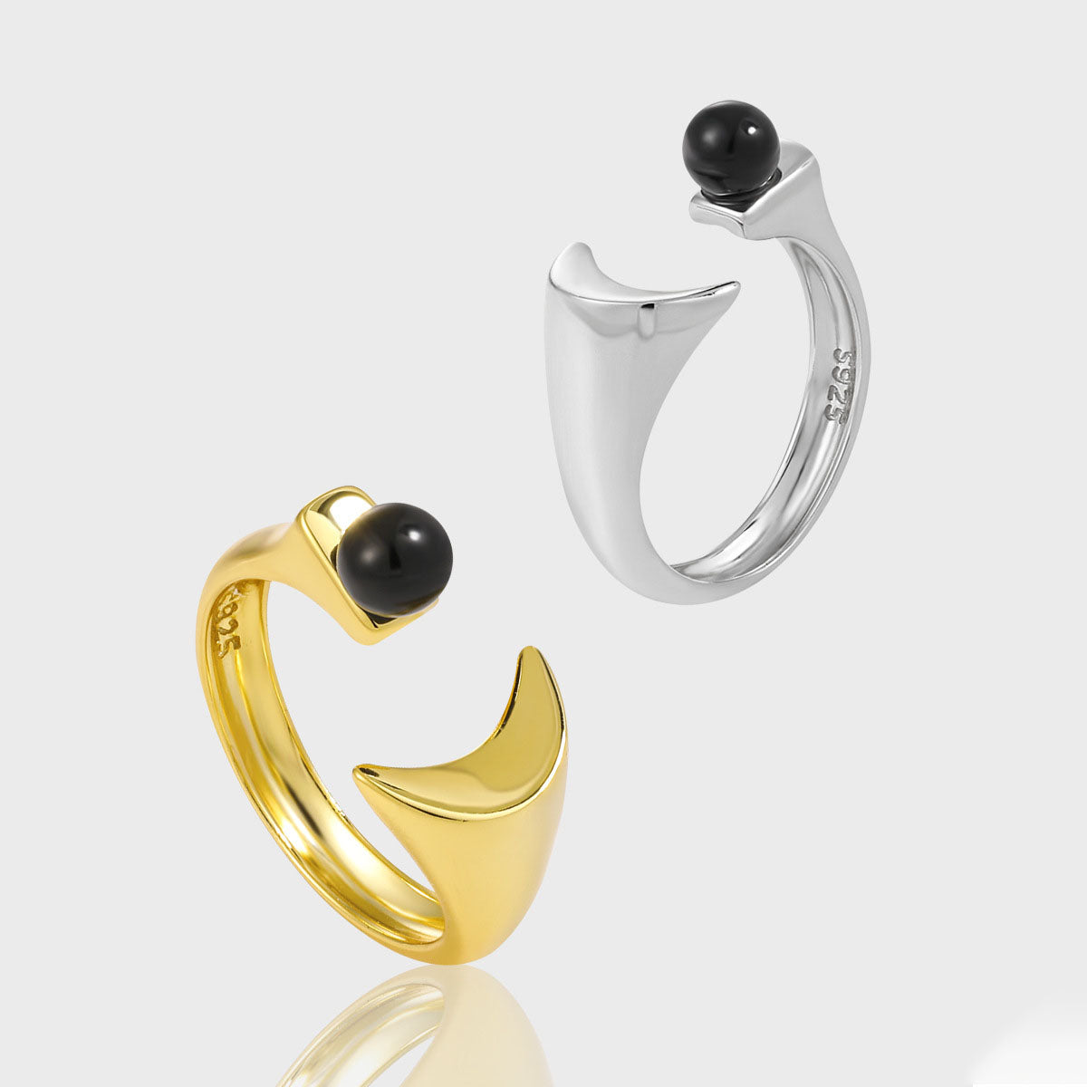 Black Agate Crescent Moon Ring