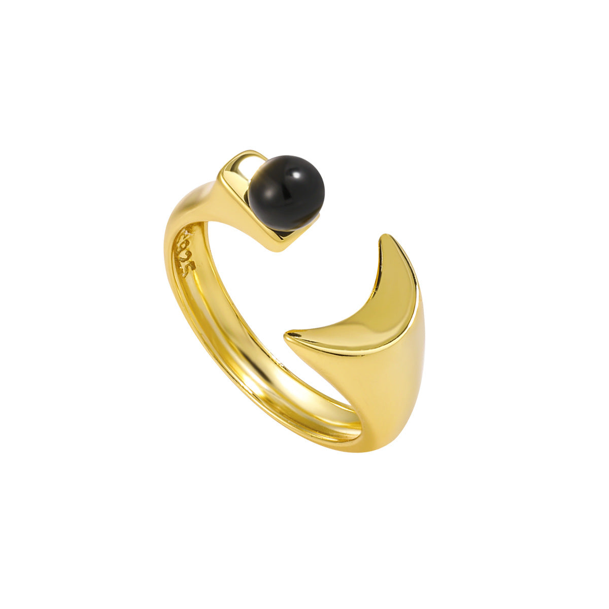 Black Agate Crescent Moon Ring